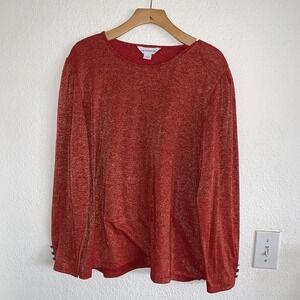 Liz Claiborne‎ Blouse Caberet Red Gold Metallic Top Women Plus Sz XXL Holiday